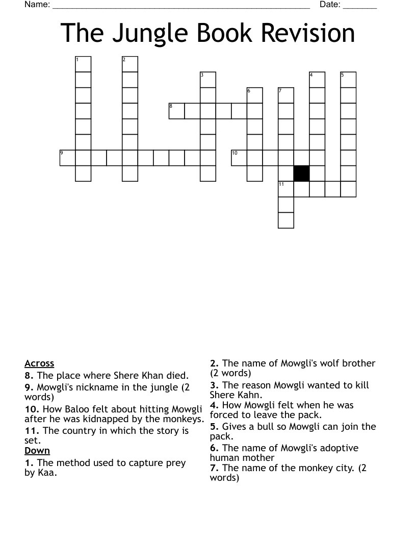The Jungle Book Revision Crossword