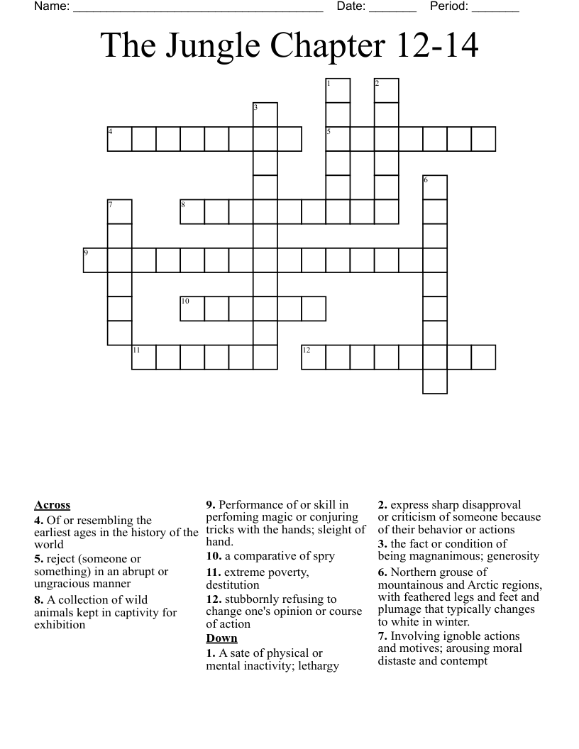 The Jungle Chapter 12-14 Crossword