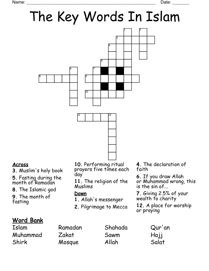 The Key Words In Islam Crossword