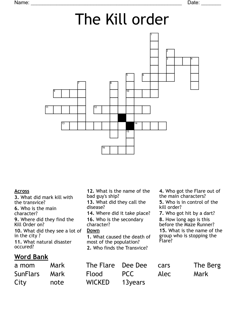 The Kill order Crossword