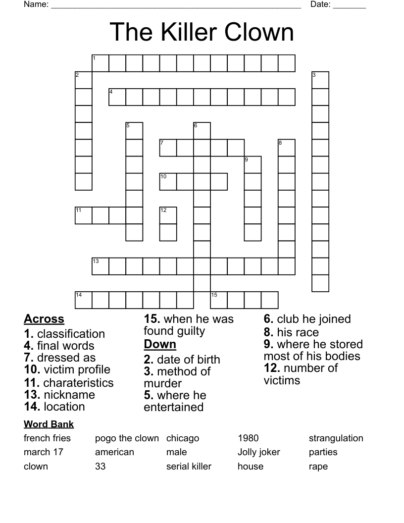 The Killer Clown  Crossword