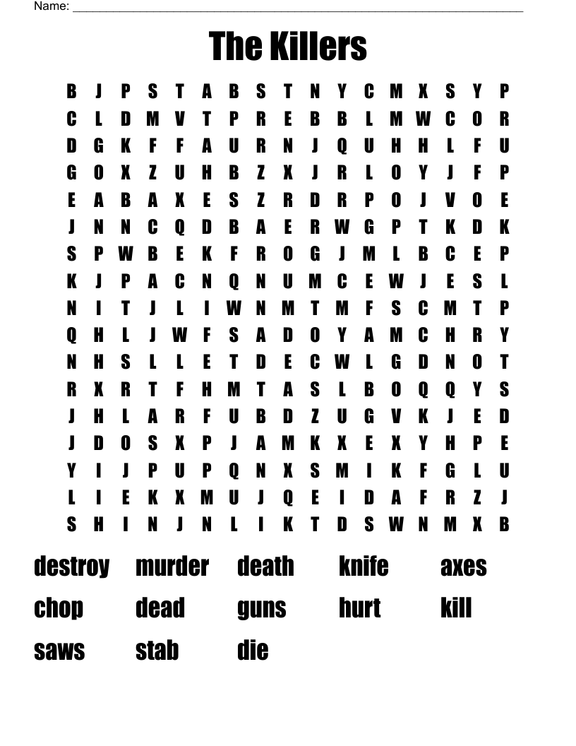 The Killers Word Search