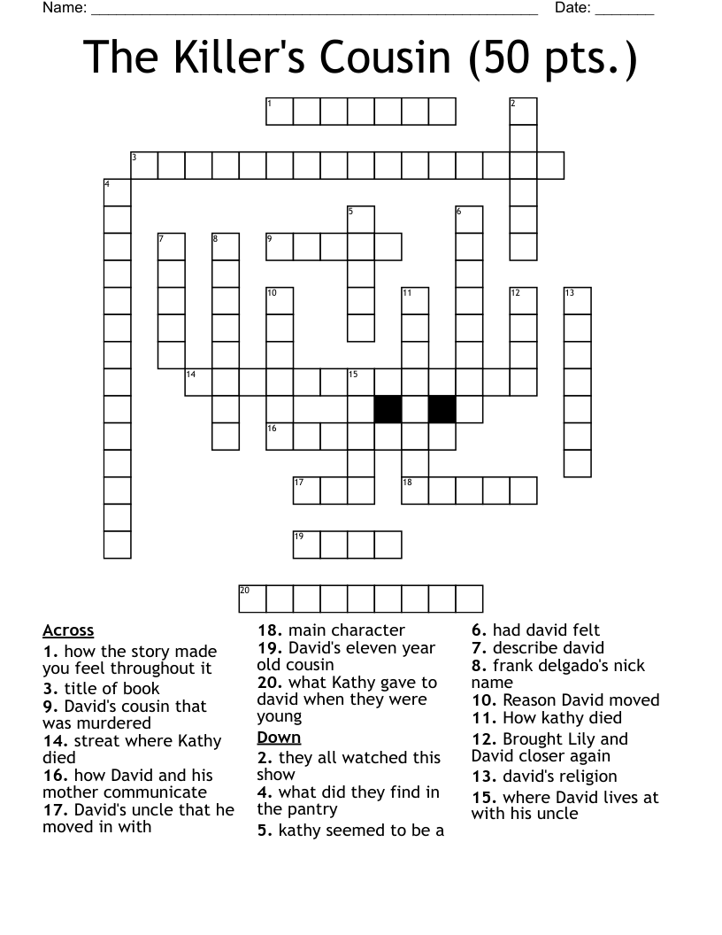 The Killer's Cousin (50 pts.) Crossword