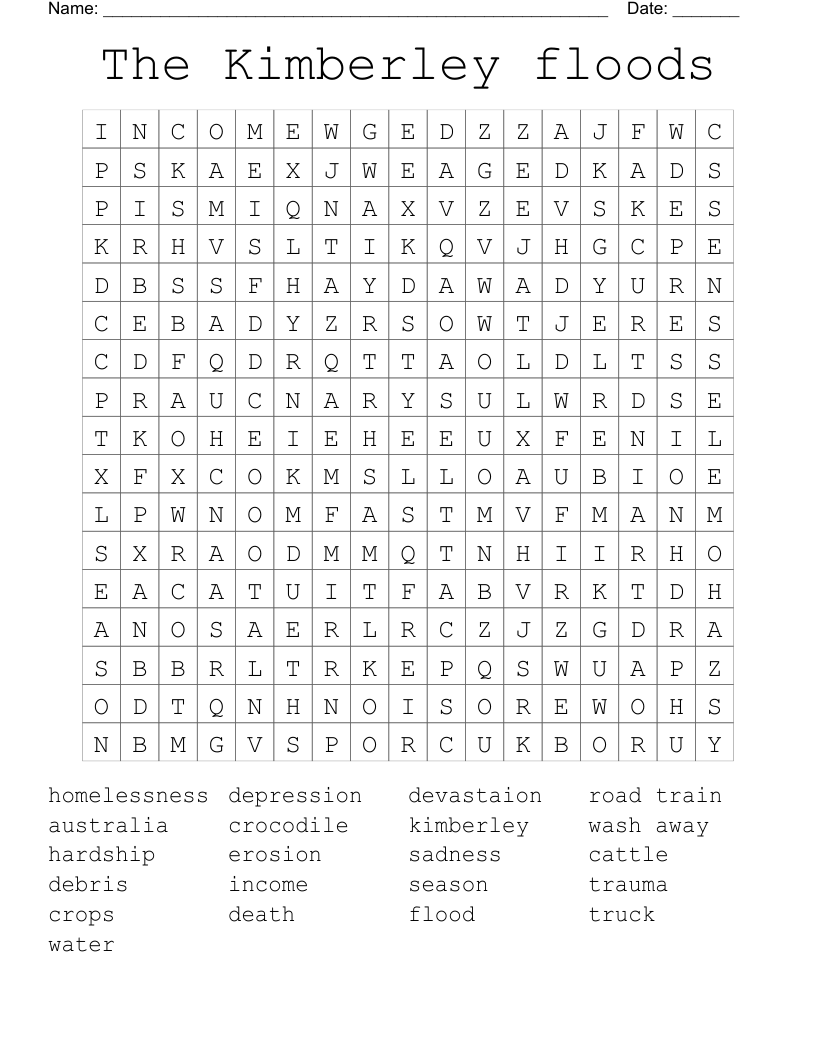The Kimberley floods Word Search