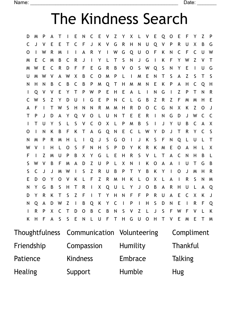 The Kindness Search Word Search