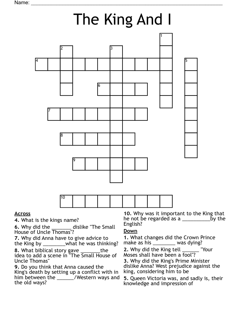 The King And I Crossword