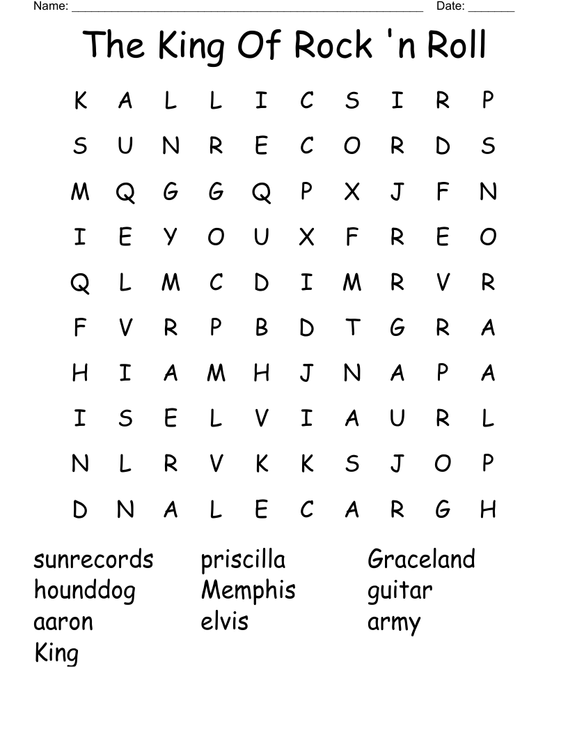 The King Of Rock 'n Roll Word Search