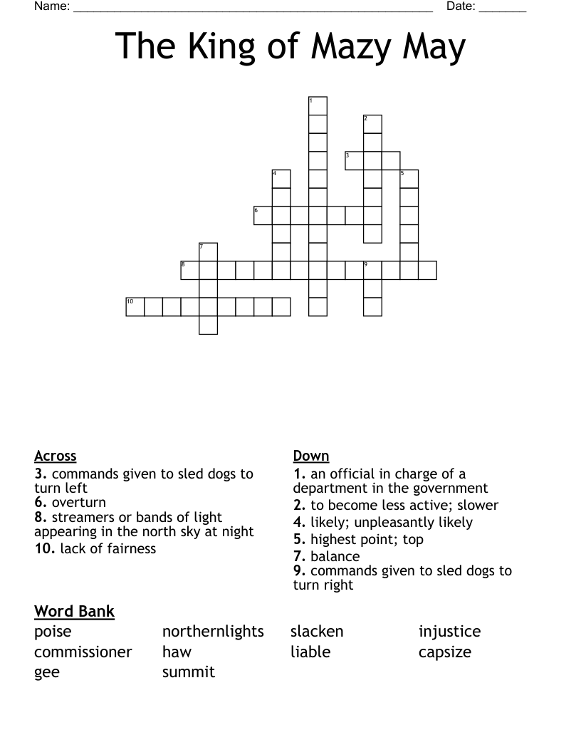 The King of Mazy May Crossword