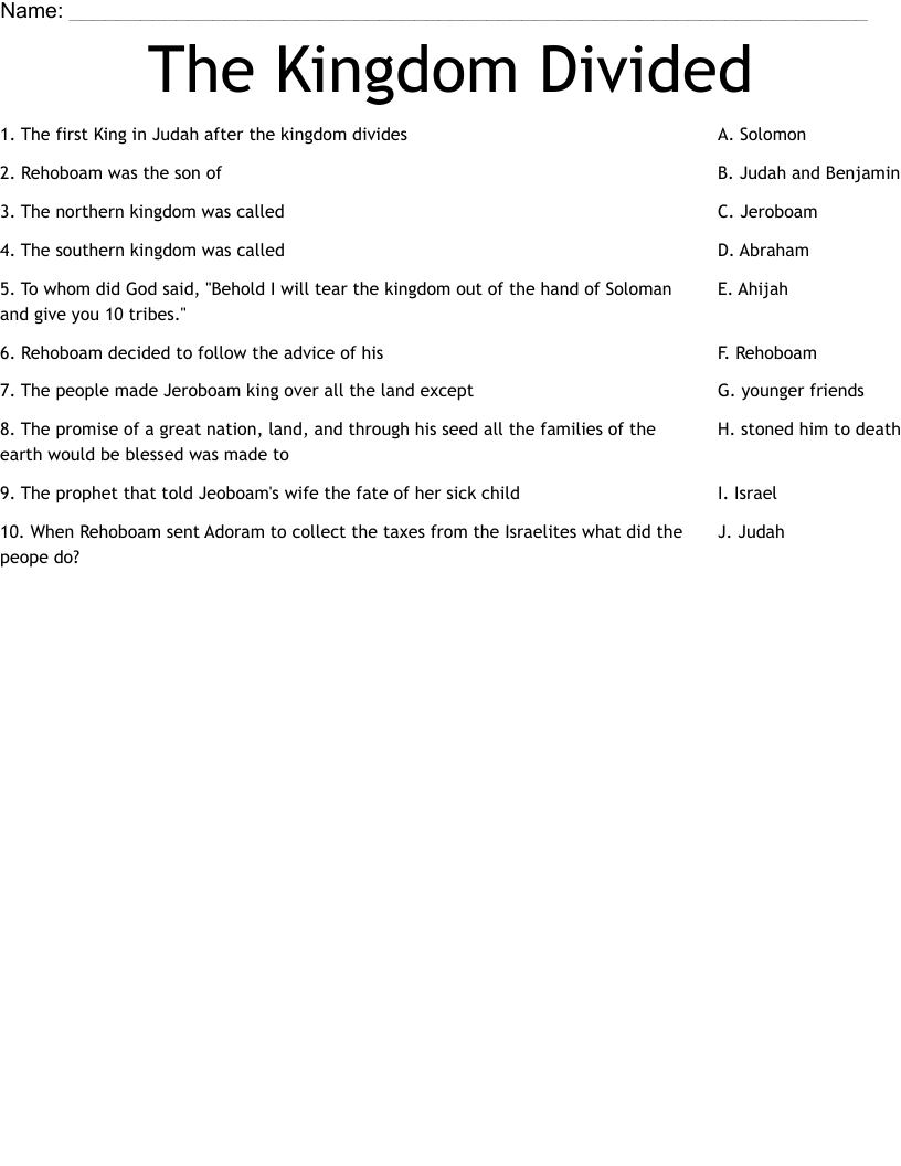 The Kingdom Divided Worksheet