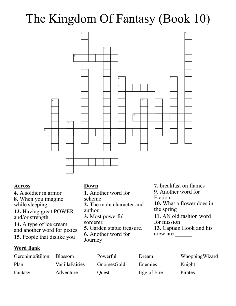 The Kingdom Of Fantasy  (Book 10) Crossword