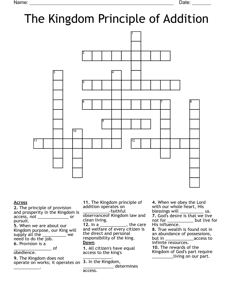 The Kingdom Principle of Addition Crossword