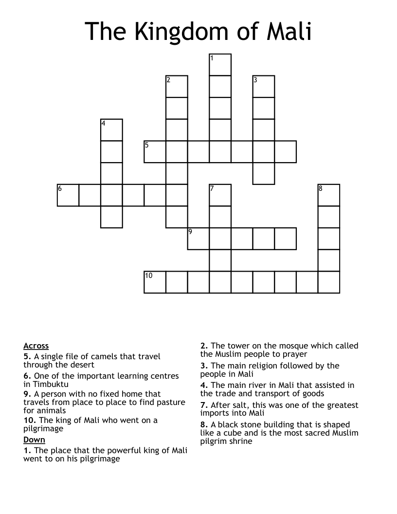 The Kingdom of Mali Crossword