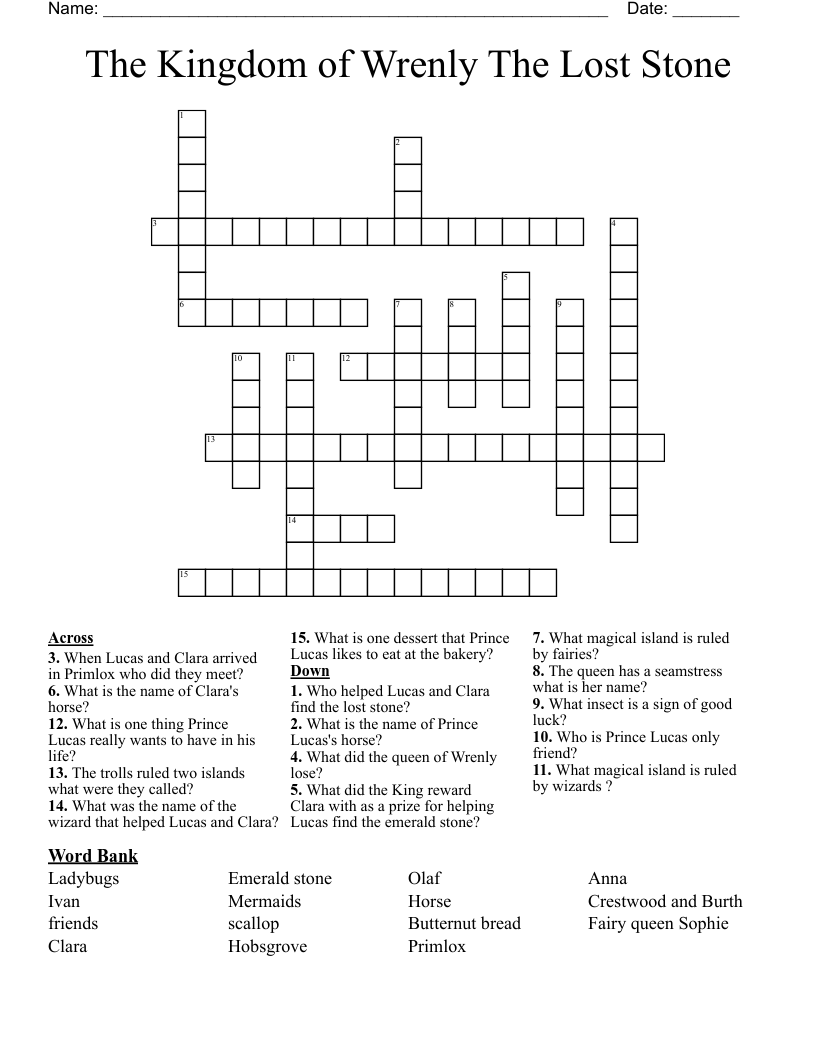 The Kingdom of Wrenly The Lost Stone Crossword
