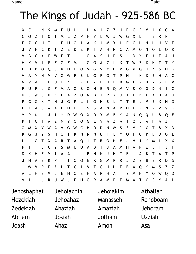 The Kings of Judah - 925-586 BC Word Search