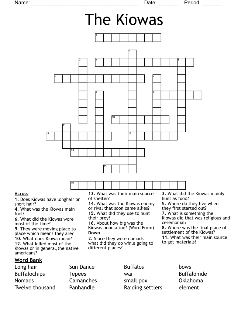 The Kiowas Crossword