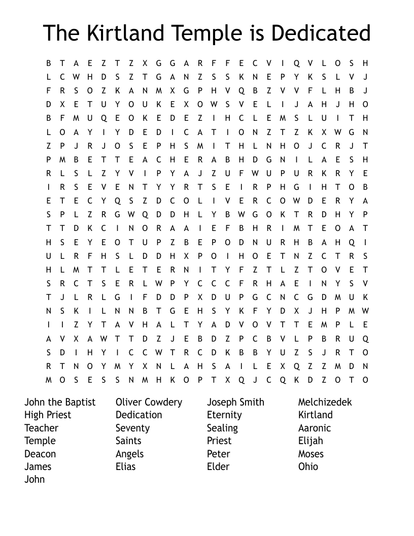 The Kirtland Temple is Dedicated Word Search