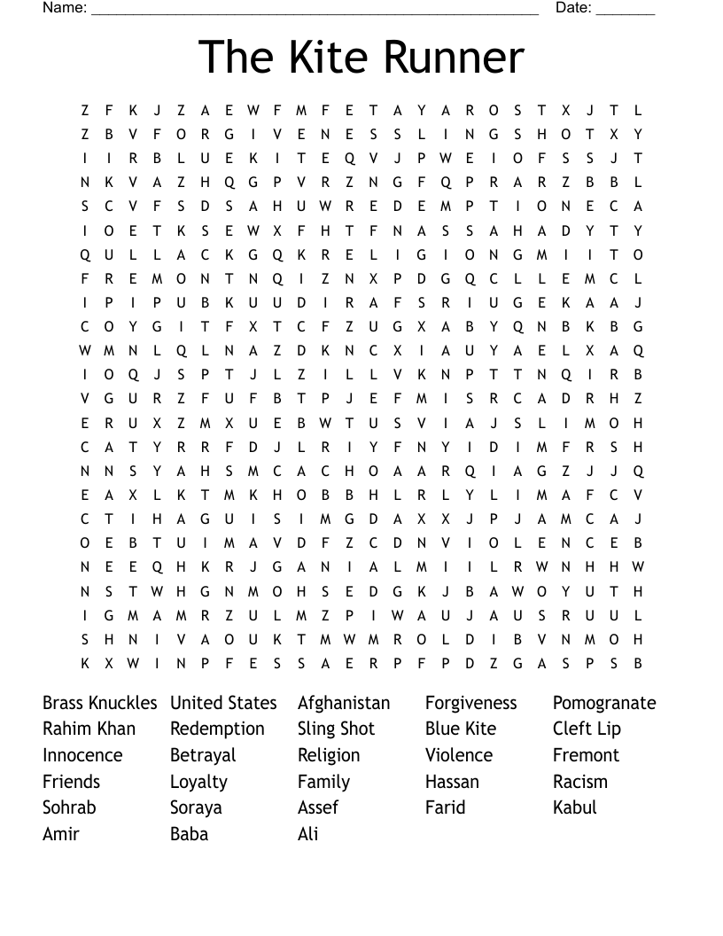 The Kite Runner Word Search