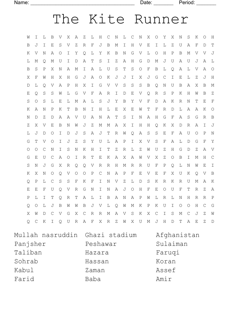 The Kite Runner Word Search
