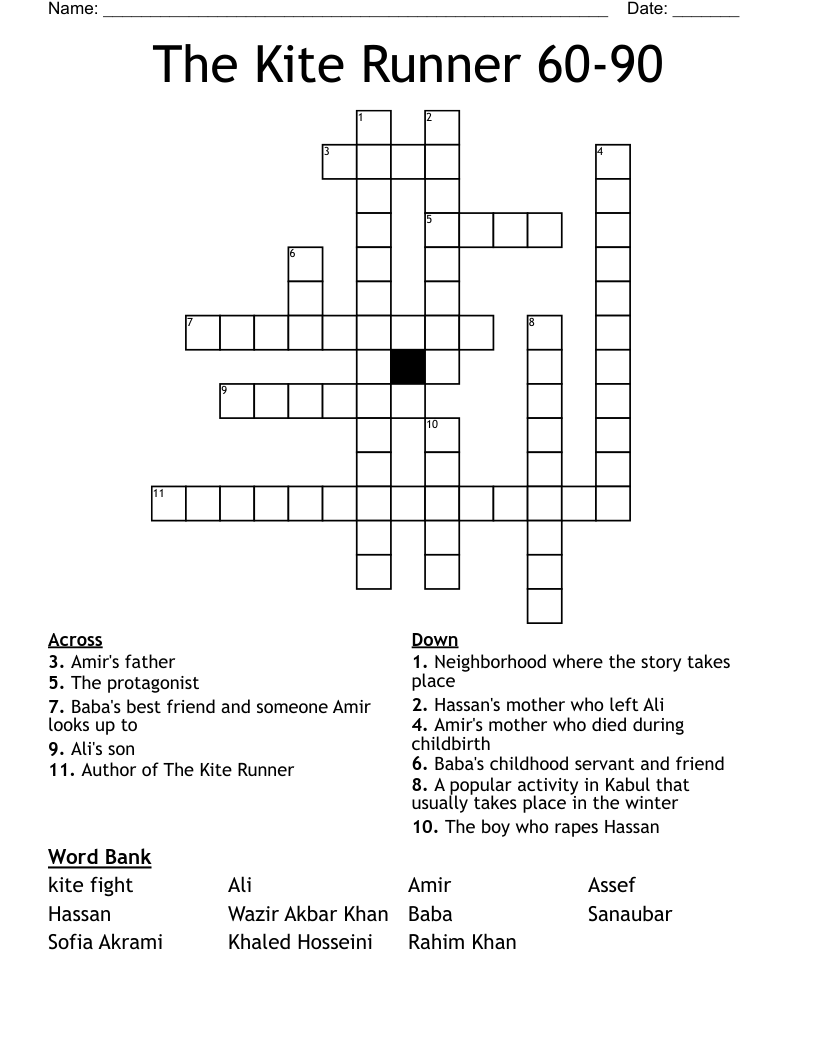 The Kite Runner 60-90 Crossword