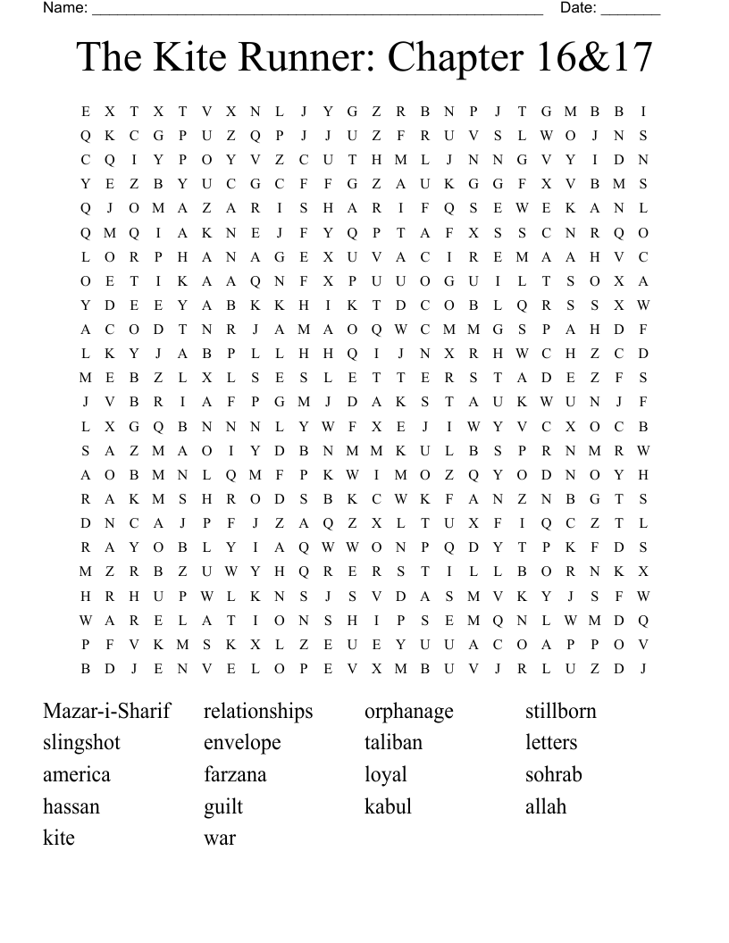 The Kite Runner: Chapter 16&17 Word Search
