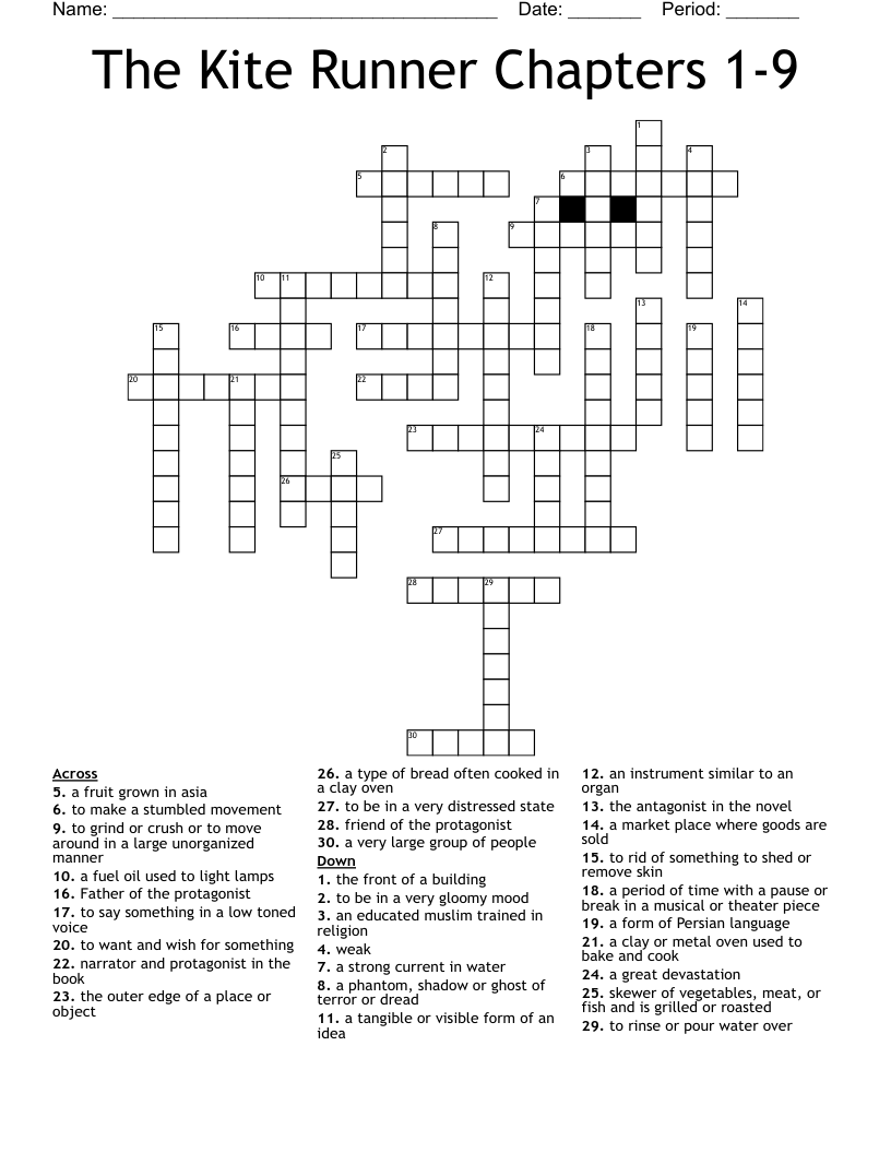 The Kite Runner Chapters 1-9 Crossword