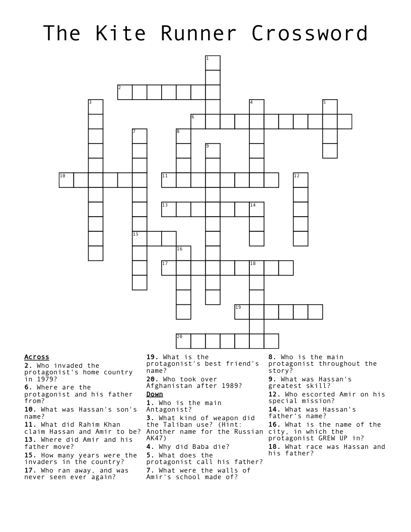 The Kite Runner Crossword