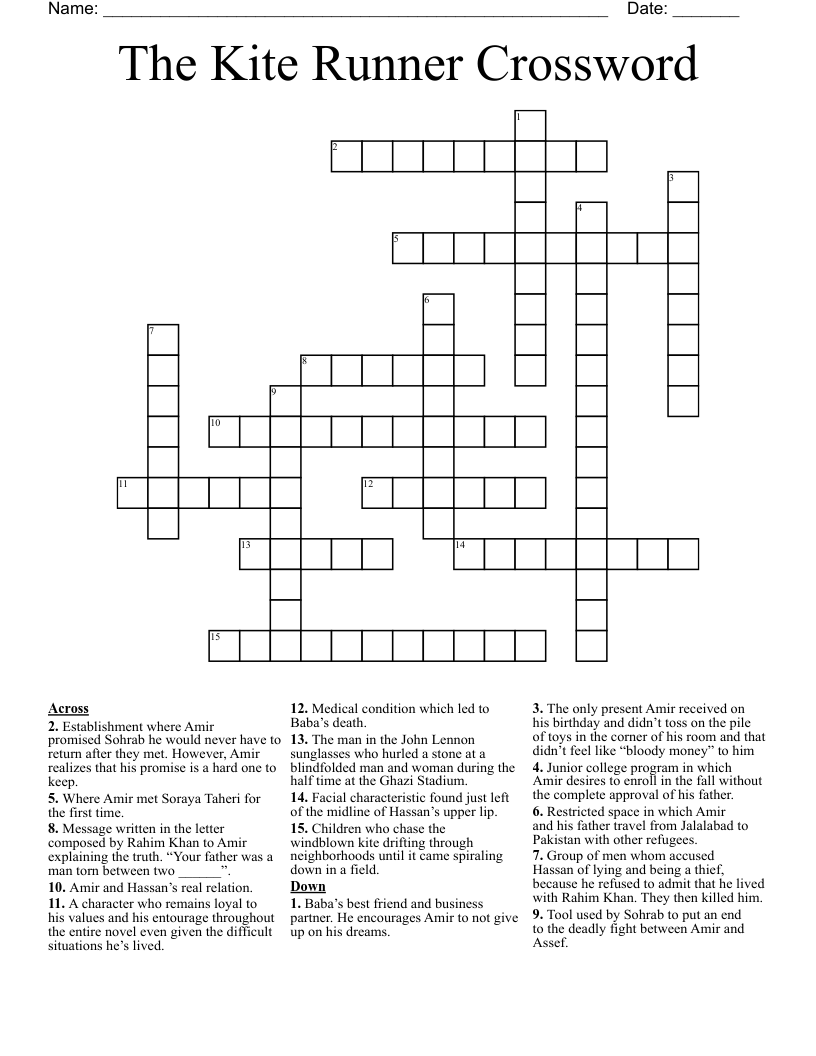 The Kite Runner Crossword