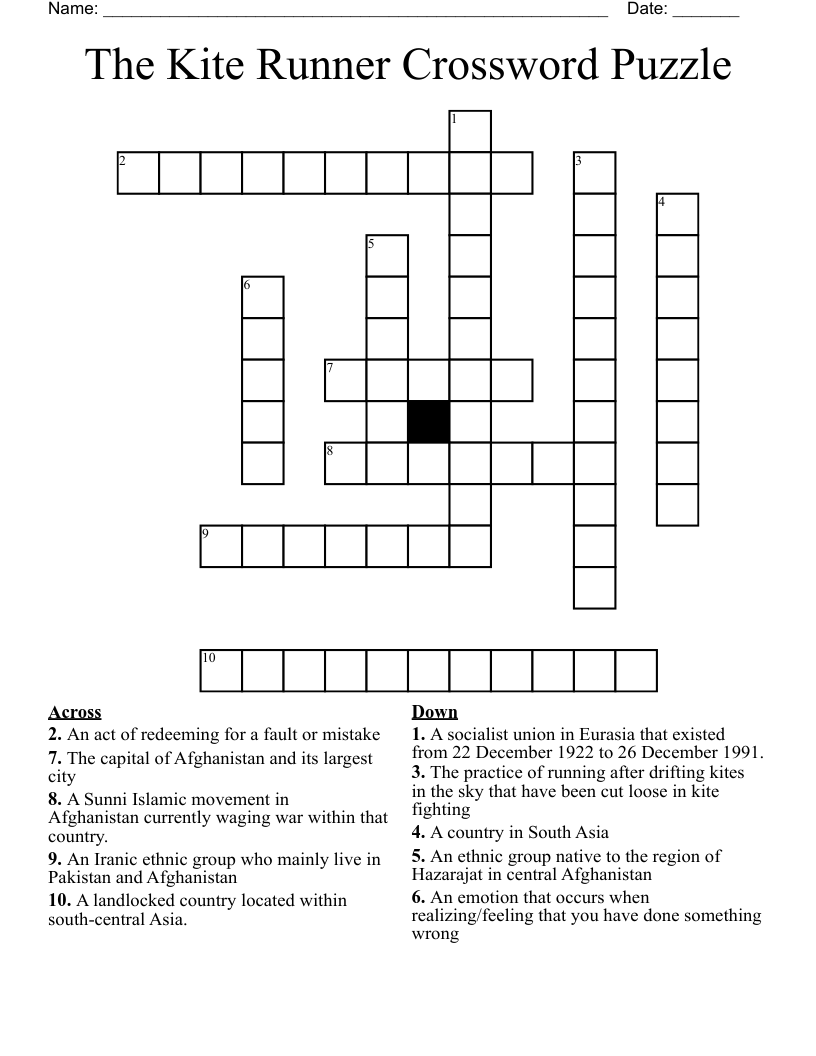 The Kite Runner Crossword Puzzle