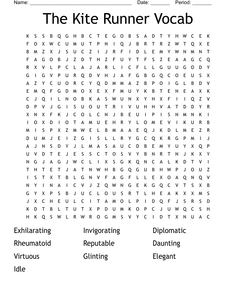 The Kite Runner Vocab Word Search
