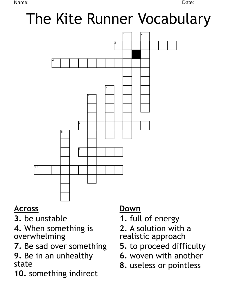 The Kite Runner Vocabulary Crossword