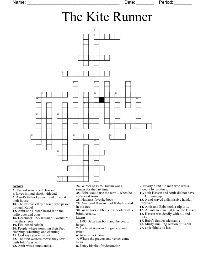 The Kite Runner  Crossword