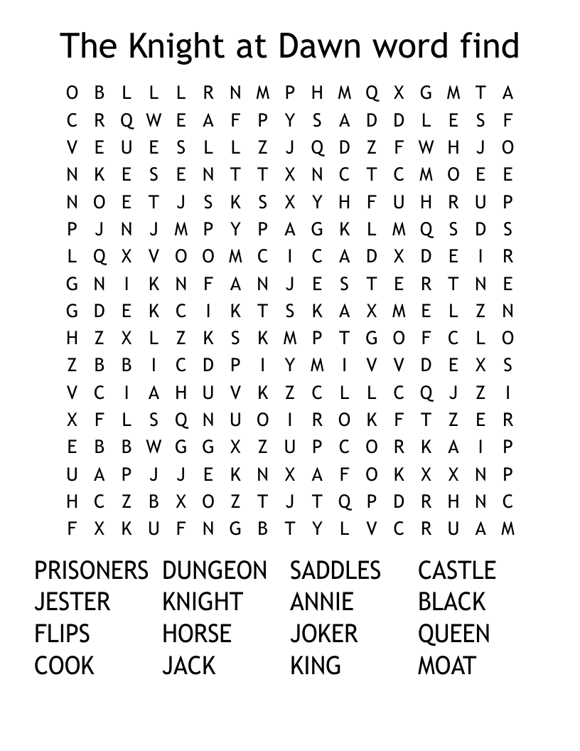 The Knight at Dawn word find Word Search