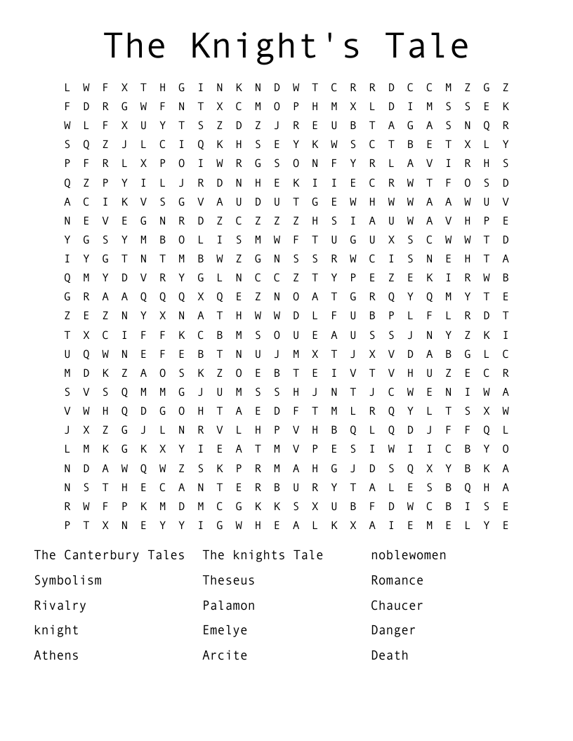 The Knight's Tale Word Search