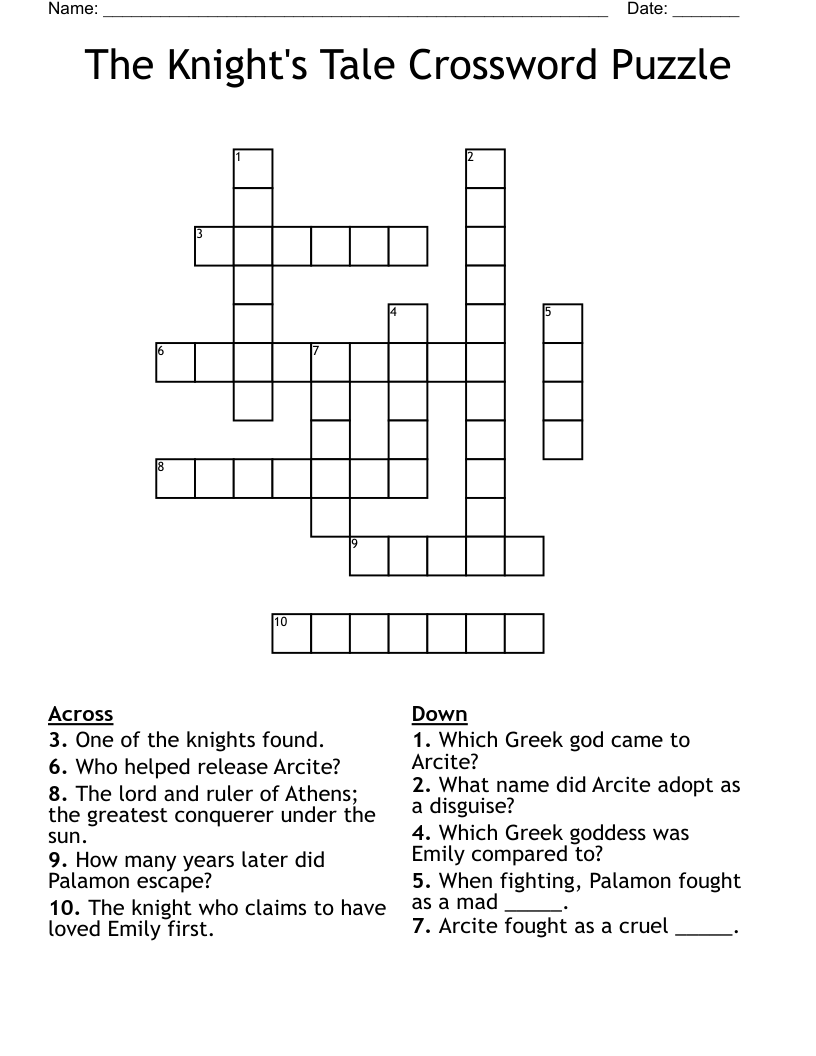 The Knight's Tale Crossword Puzzle