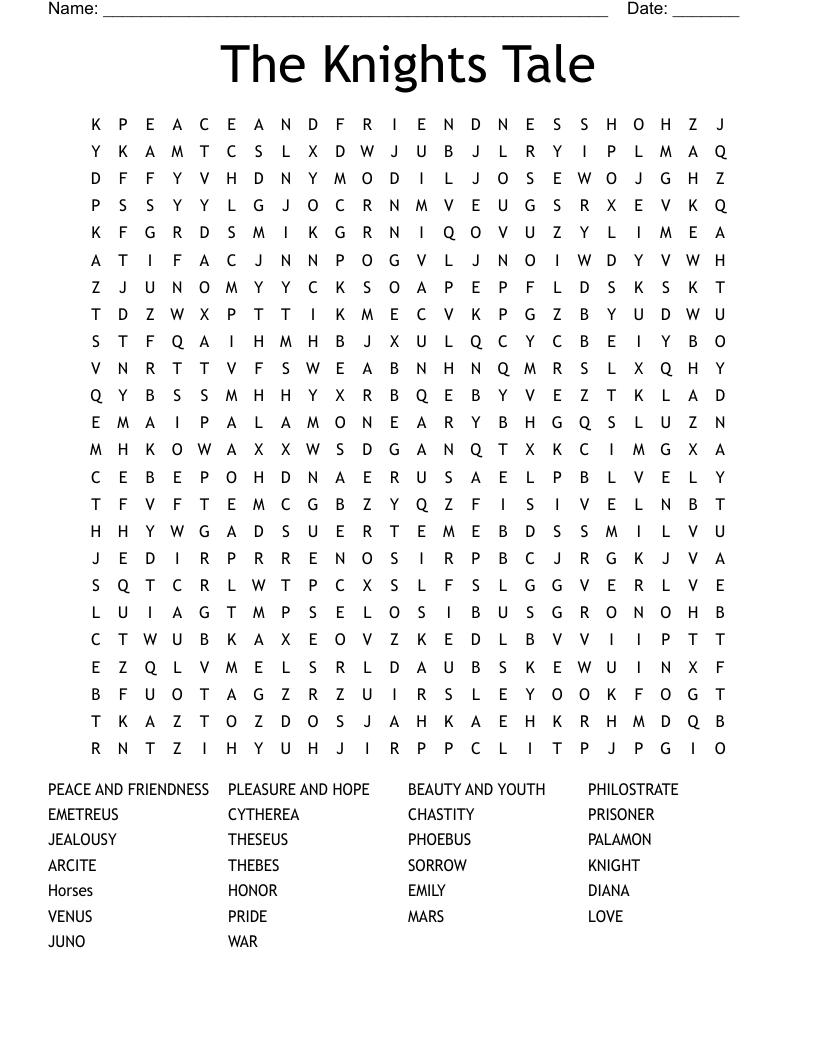 The Knights Tale  Word Search