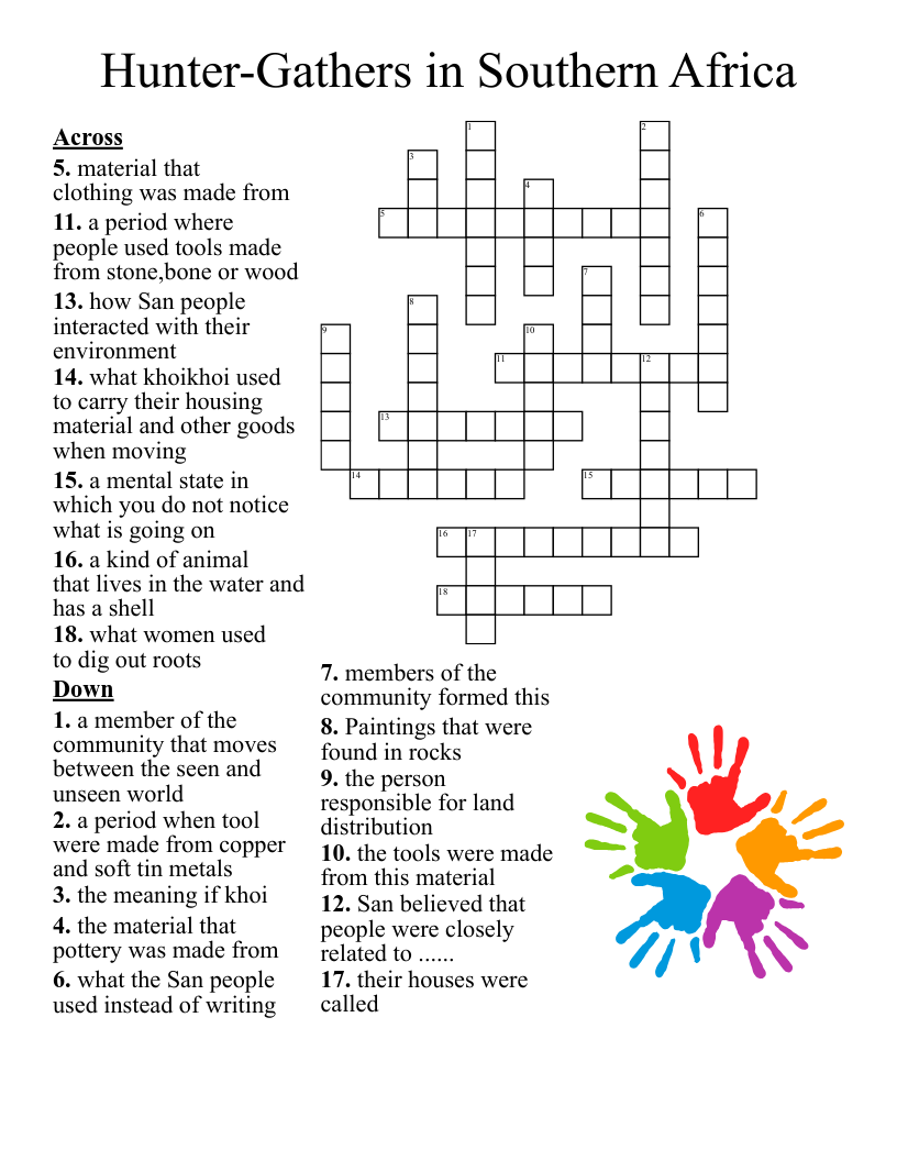 Hunter-Gathers in Southern Africa  Crossword