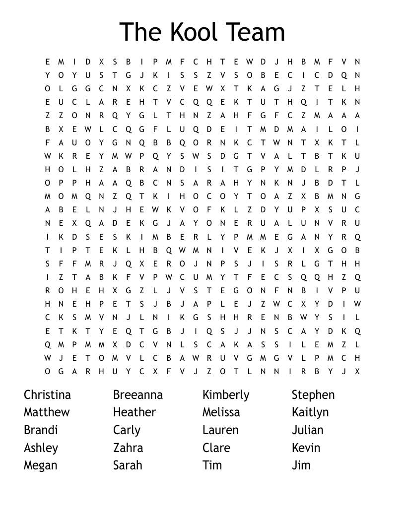 The Kool Team  Word Search