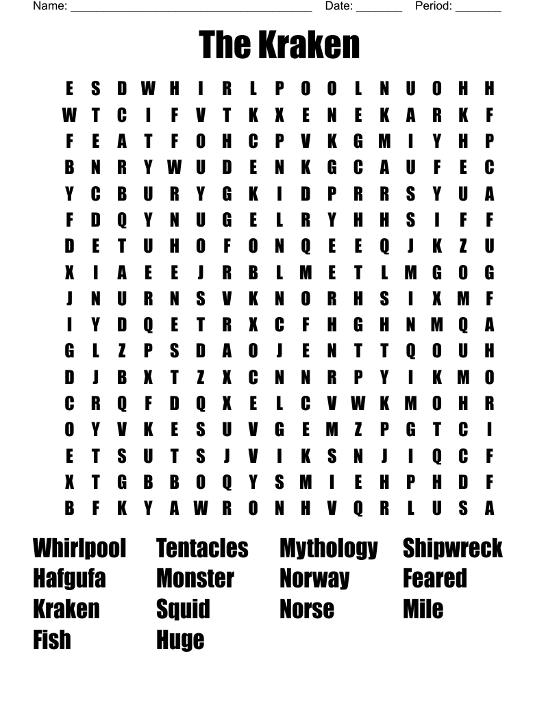 The Kraken Word Search
