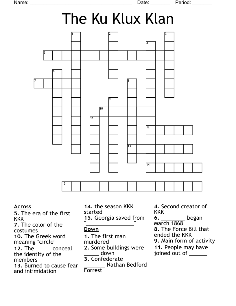 The Ku Klux Klan Crossword