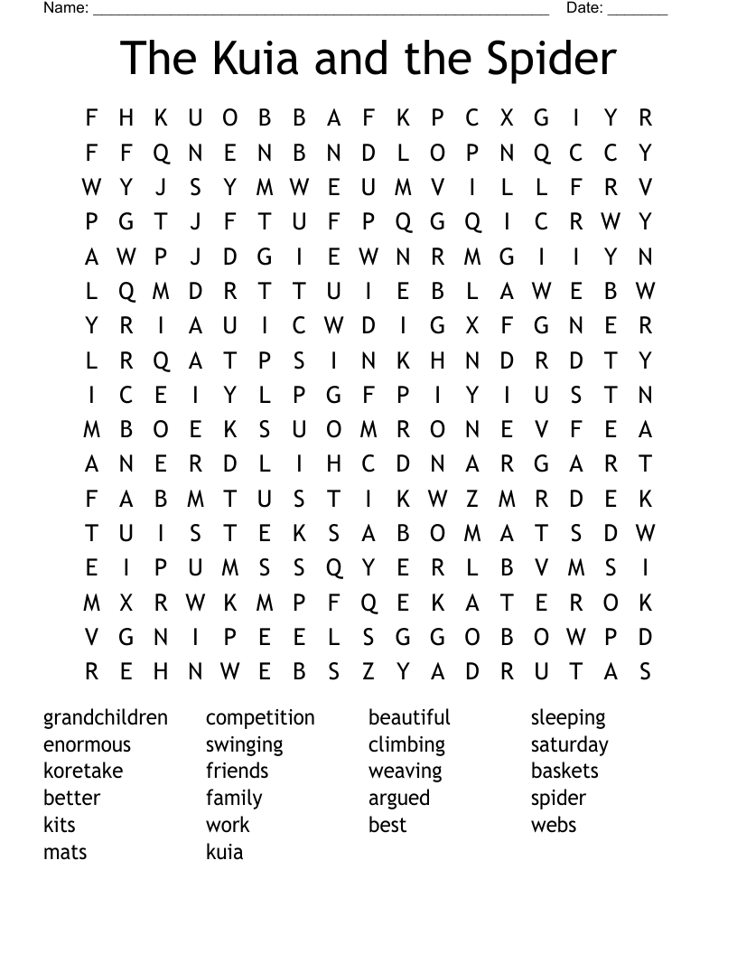 The Kuia and the Spider Word Search