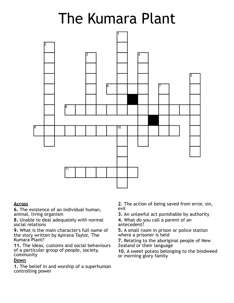 The Kumara Plant Crossword