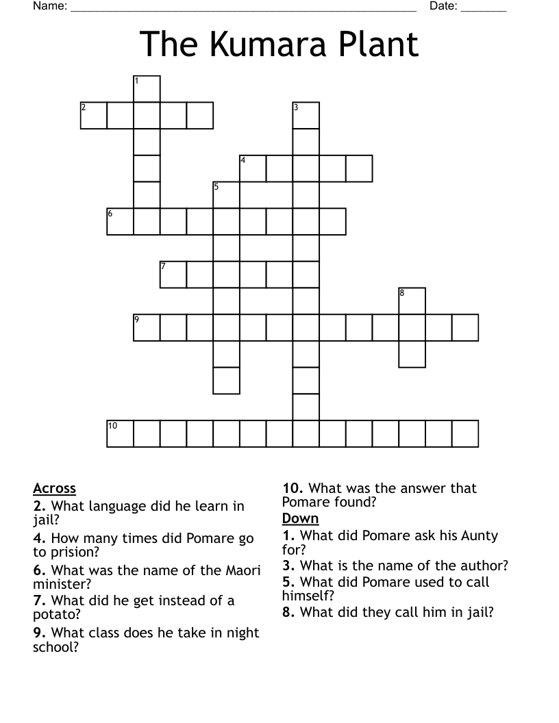 The Kumara Plant Crossword