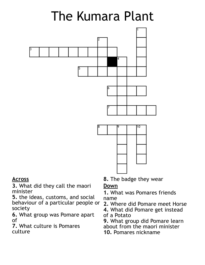 The Kumara Plant Crossword