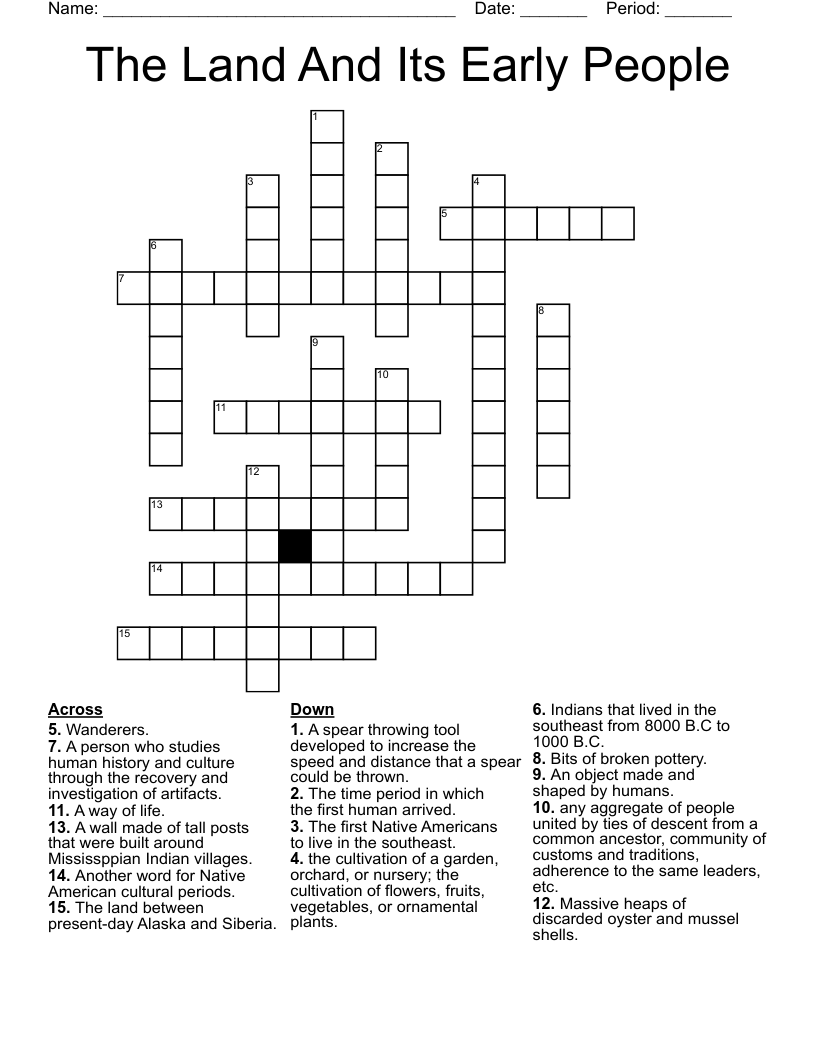 The Land And Its Early People Crossword
