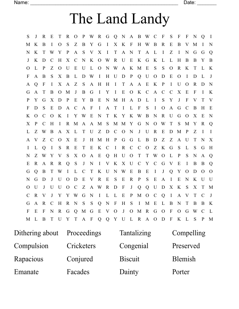 The Land Landy Word Search