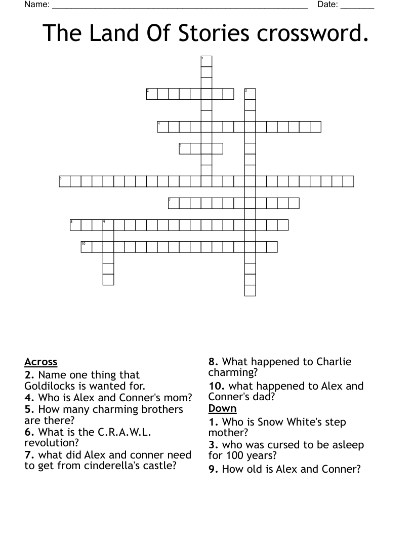 The Land Of Stories crossword.