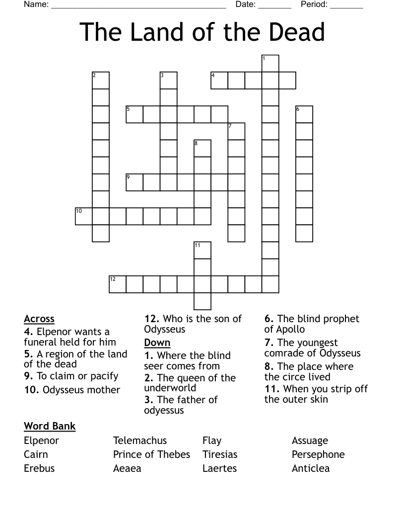 The Land of the Dead  Crossword