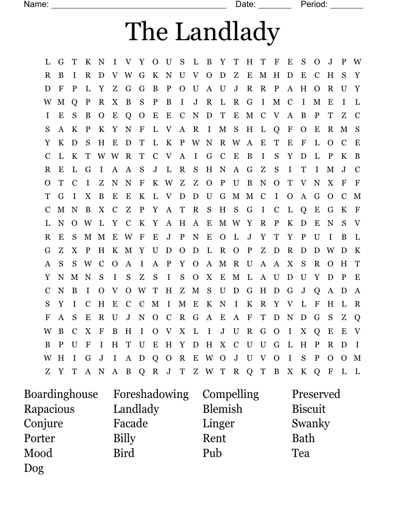 The Landlady Word Search