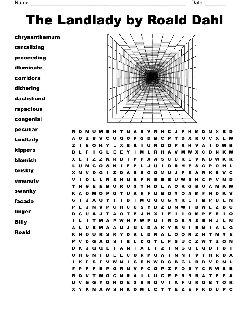 The Landlady by Roald Dahl Word Search