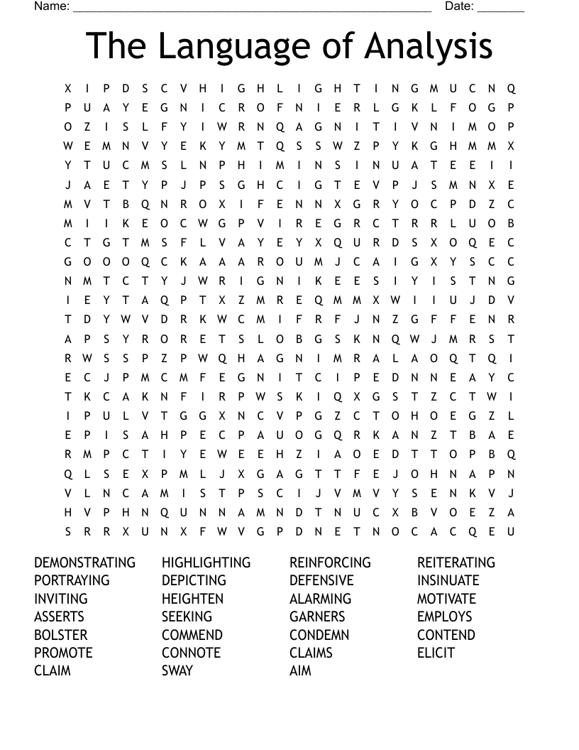 The Language of Analysis Word Search
